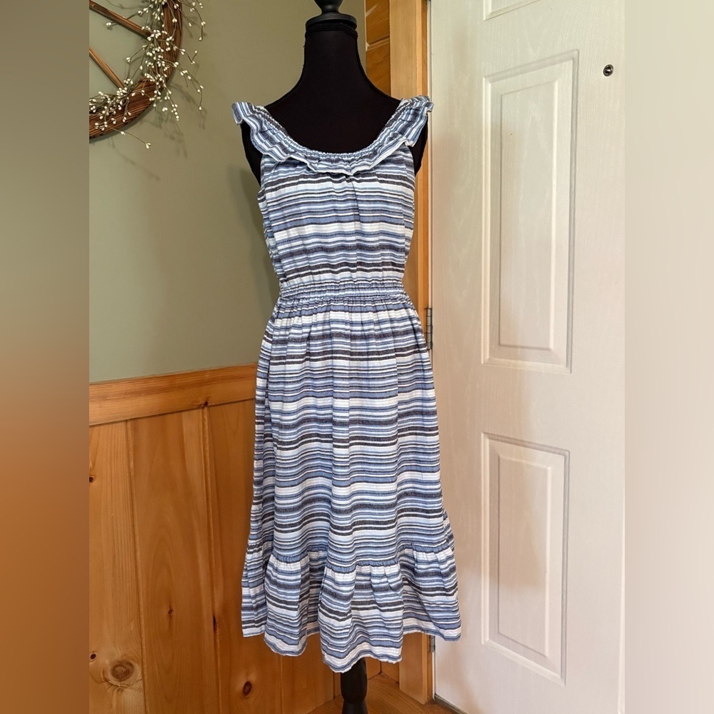 Gymboree Blue Ruffled Tiered Sundress Linen/Rayon lined with Cotton. NWT Small